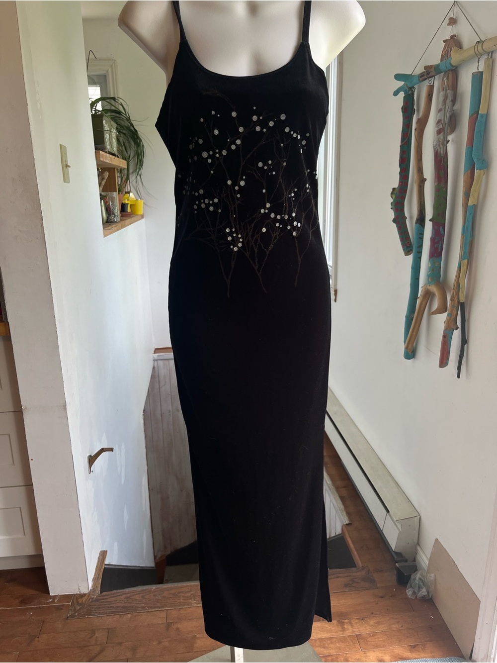 Black Beaded Slip Maxi Dress - Unknown Brand